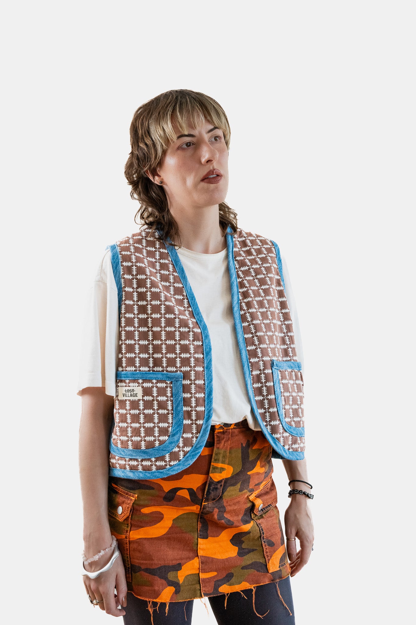 Lost Village Vintage Rework Patterned Gilet