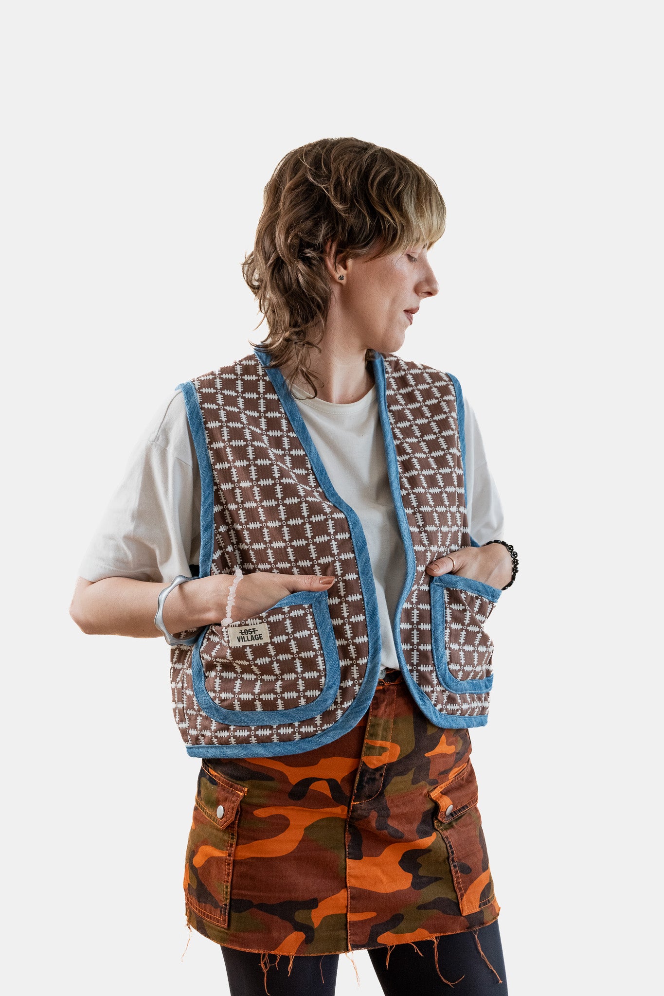 Lost Village Vintage Rework Patterned Gilet